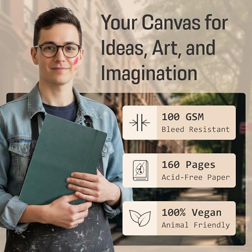 BROWNSTONE JOURNALS A4 Sketch Book Hardcover - 80 Sheets 100 GSM Paper | 8.5" x 11.5", Lay Flat, Vegan Leather Hardcover, Elastic Band, Back Pocket, Art Drawing Book for Adults & Students
