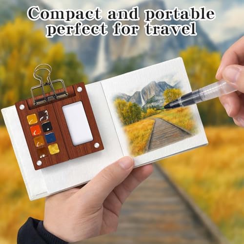 Travel Watercolor Paint Set - Pocket 8-Color Mini Paint Kit with Sketch Pad