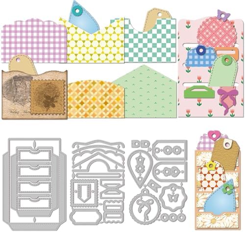 GLOBLELAND 3D Pocket Label Background Cutting Dies for Card Making Slot Envelope Frame Cut Die for DIY Scrapbooking Journal Embossing Paper Craft Decor