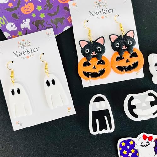 Xaekicr 3Pcs Halloween Polymer Clay Cutters Set – Ghost, Pumpkin, Cat | Clay Earring Cutters for Halloween Jewelry DIY | Polymer Clay Molds & Tools for Earrings Making