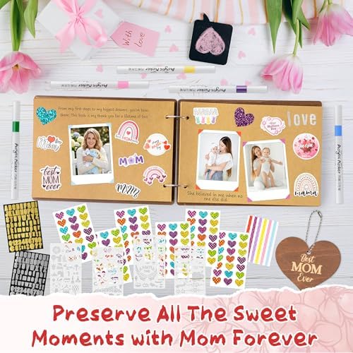 CY2SIDE Best Mom Ever Album Scrapbook - Mother’s Day Wooden Scrapbook Craft Kit, DIY Photo Memories Book with 30 Brown Pages Birthday Gift for Mother’s Day, DIY Handmade Scrapbook Gift for Mom Grandma