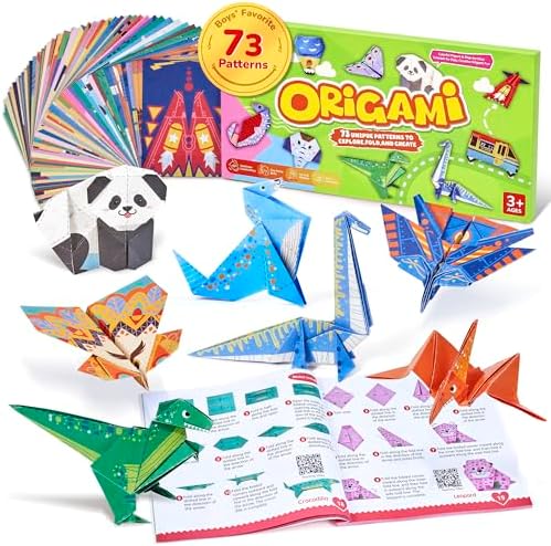 GAMENOTE Origami Kit for Kids Ages 8-12, 72 Adventure Projects, 180 Sheets | Double-Sided Origami Paper with adventure themes includes 168 patterned sheets, 12 solid practice sheets and video guides.