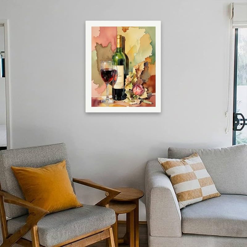 Wine and Flower Art Paint by Numbers Kit for Adults - DIY Wine Bottle and Colorful Glass Painting on Canvas 16x20 Inches,Acrylic Paint Set,Suitable for Beginners,Art for Home Decoration/Gift