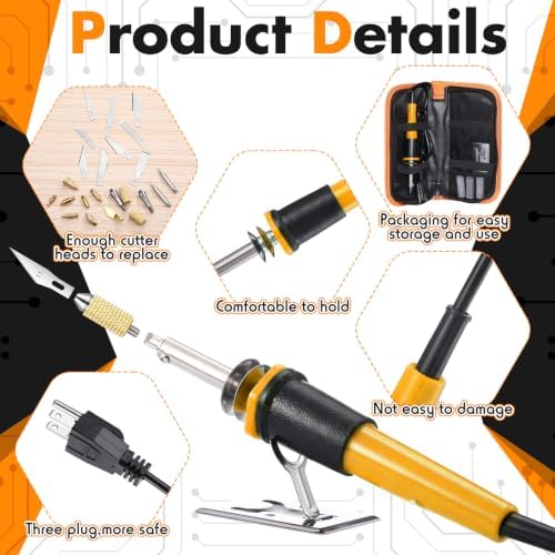 Honoson 42 Pieces Electric Hot Knife Cutter Tool, 24 Pieces Blades, 2 Blade Holders, 2 Chuck Sleeves, Metal Stand Hot Carving Knife for Cutting Carving Soft Thin Foam Cloth Stencil (Yelllow)