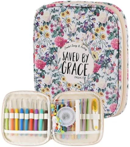 Crochet Hook Case,Portable Zipper Storage Organizer Bag for Crochet Hooks, Knitting Needles, Project & Sewing Supplies, Lightweight,Easy to Hold (No Accessories Included).Beige Flower Clusters