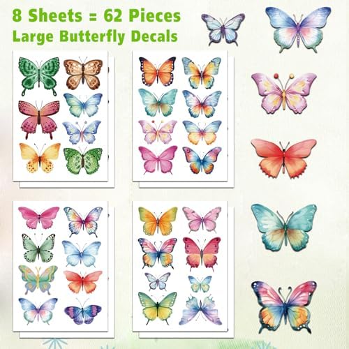 AOWDIAO 62 Large Butterfly Wall Decals - Peel and Stick Vinyl Wall Stickers for Room Decor, Safe for Walls, Repositionable