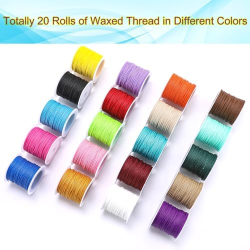 1mm Waxed Polyester Cord, 20 Colors 500 Yards Craft String