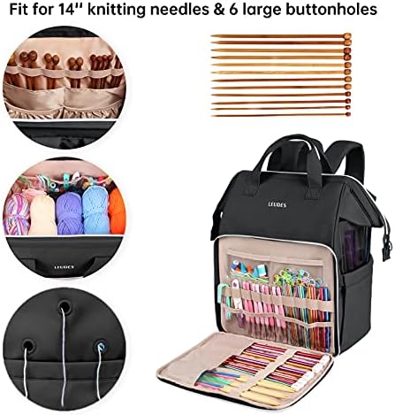 Leudes Crochet Bag Backpack for Yarn Storage Tote Travel Large Knitting Bag