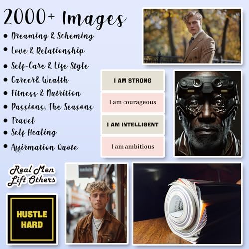 EggSun Vision Board Supplies with 1200+ Images & Quotes Collage Magazine Book, Wall Clip Art Scrapbook Journal Kit for Vision Board Making Beginners Women Men Teen Boy Girls Coquette Room Decors (Men)