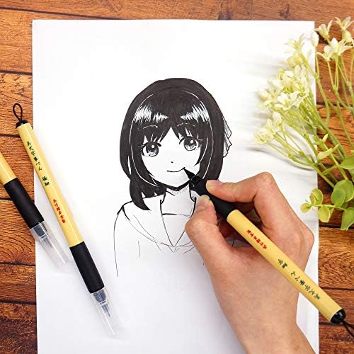 Kuretake Bimoji Fude Pen Fne, Hard brush tip,brush tip marking fude brush pen, for Calligraphy, lettering, illustration, Professional, Made in Japan