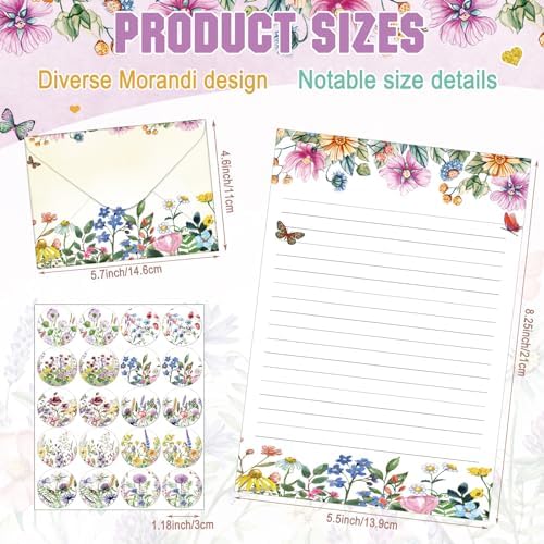 TaoBary 160 Pcs Wildflower Stationery Paper and Envelopes Set, 5.5 x 8.25''