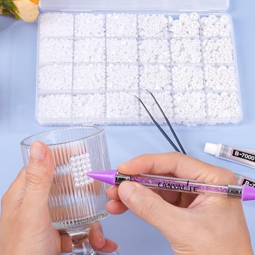 Canvalite 11000Pcs Flatback Pearls for Crafting, Multiple Sizes Half Nail Pearls with 5Pcs B7000 Jewelry Glues & Picker Tools Bedazzling Bead for DIY Crafts Clothing Tumblers Shoes Decors Nail Art