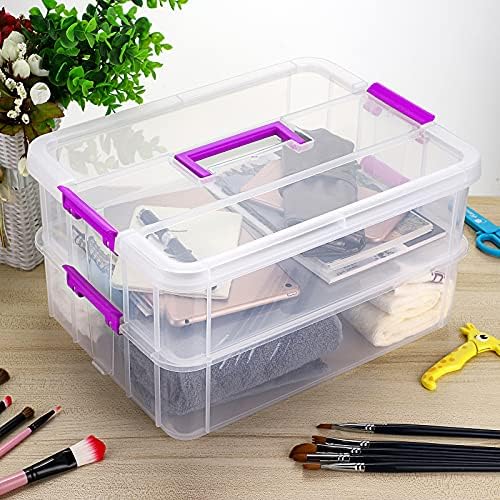 BTSKY 2 Layer Stack & Carry Box, Plastic Storage Container Box with Lid