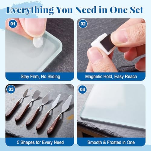 Nuanchu 109 Pcs Paint Muller Glass Slab Set,2.95'' in Dia,Long Handle