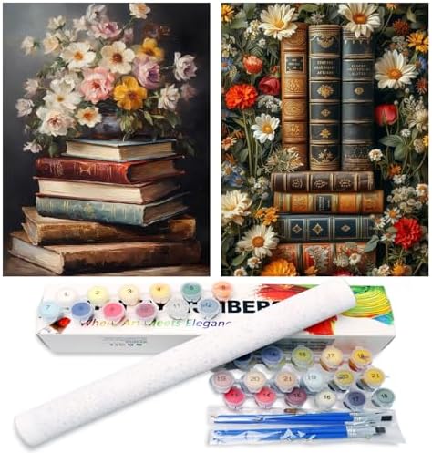 Mandun 2 Pack Flower Paint by Numbers Kit for Adults, Book Paint by Numbers for Adults, DIY Adult Painting by Numbers Beginners on Canvas Acrylic for Home Wall Art Decor 12x16Inch (Rolled Package)