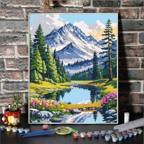 Lovepefe Mountain Paint by Numbers for Adults-Landscape Paint by Number on Canvas Without Frame, DIY Forest Scenery Oil Painting for Gifts Home Wall Decor 16x 20 Inch