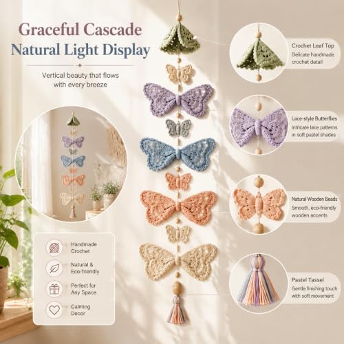 Butterfly Garden Cascade DIY Crochet Kit, Handmade Hanging Crafts，#F