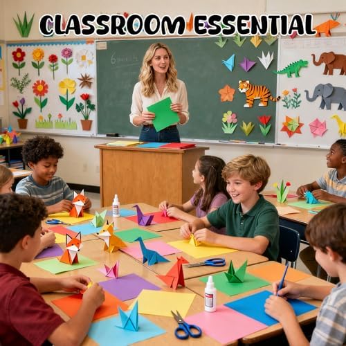Koogel 250 Sheets 6" X 6" Origami Paper Double Sided Color | 25 Assorted Colors Colored Paper, for Kids Folding Crafting Scrapbooking, Classroom Teacher Supplies, Beginner