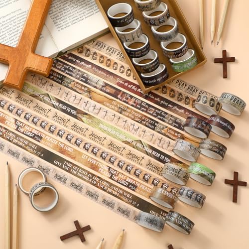 24 Rolls Christian Washi Tape Gifts for Bible Journaling, Rustic