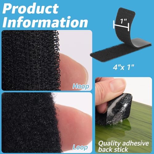 Art3d 40 Sets Hook and Loop Tape, 1"x 4" Sticky Back, Heavy Duty