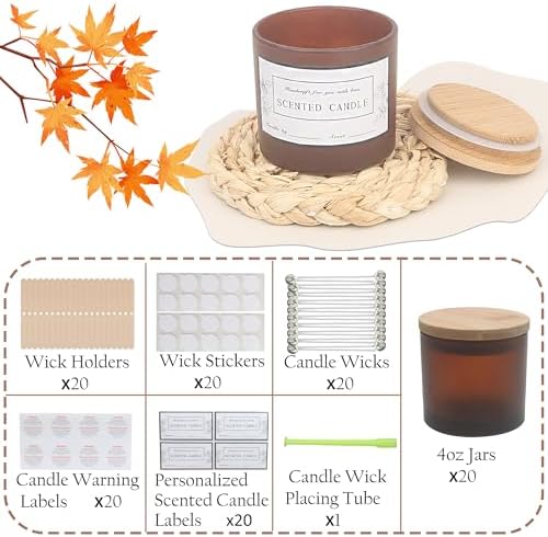 MILIVIXAY 20 Pack 4 OZ Fall Candle Jars with Lids and Candle Making Kits - Bulk Small Empty Candle Jars for Making Candles - Spice, Powder Containers.