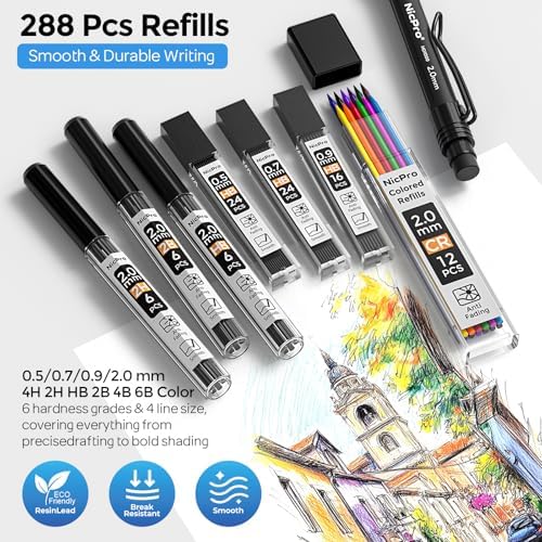 Nicpro 6PCS Art Mechanical Pencil Set,HD1000 Mechanical Drawing Pencils