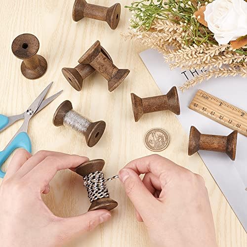 BENECREAT 16Pcs Antique Empty Thread Spools, 1.87"/ 50mm Wooden Empty Spools Wooden Ribbon Spools Bobbins for Wire Weaving Arts DIY Wood Projects