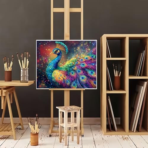 Natuyalo DIY Paint by Numbers for Adults Beginner Colorful Peacock Paint by Number Kits on Canvas Animals Acrylic Painting by Numbers with Brushes Art Crafts for Home 16x20 Inch