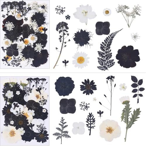 115Pcs Black Dried Pressed Flowers for Crafts,Xinxinran Dry Flowers Kit for Resin Molds,Epoxy Resin Accessories,Bookmark,Nails, Jewelry Molds,Candle Making Supplies,Soap,Frame