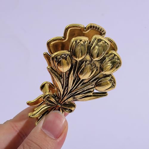 Vintage Plant Metal Bookmark Clips - Tree of Life/Tulip/Ginkgo Leaf Journal Clips, Traveler's Notebook Accessories, an Ideal Gift for Book Lovers and journaling Enthusiasts (Tulip Style B)