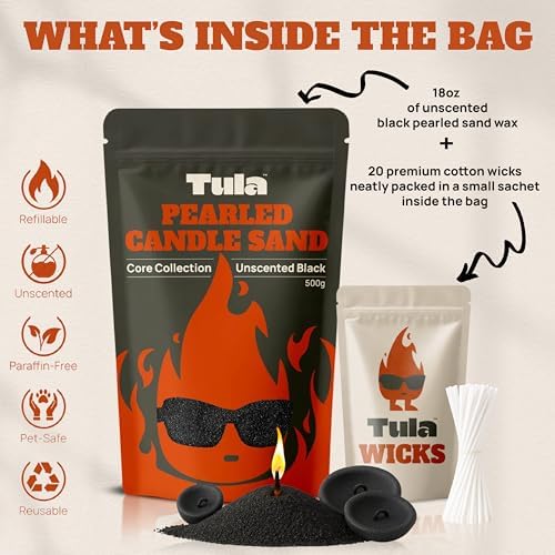 Tula Pearled Candle Sand Kit, 17.6 oz + 20 Wicks, Refillable & Unscented