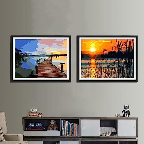 YANXIN Paint by Numbers Kit for Adults Beginners 2 Pack Paint by Numbers for Adults Rolled up Canvas for Home Decoration Creative Wall Art with Colorful Gift Box 12x16 inch Lake Sunset 171-172