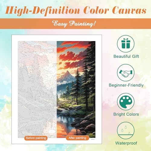 Kalonyth Landscape Paint by Numbers Kit for Adults, 16x20 inch, No Framed