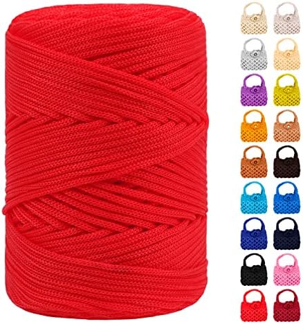 Polyester Macrame Cord 3mm x 185yards, Braided Macrame Cord Polypropylene Silk Cord, Crochet Bag Polyester Yarn for Crocheting, Bag, Wall Hangings, Rug, DIY Crafts (Red)