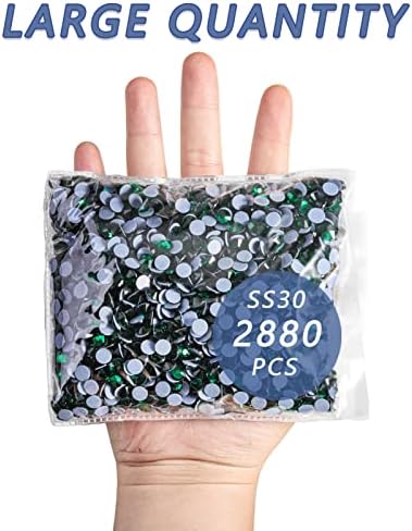 Beadsland Hotfix Rhinestones Bulk, 2880pcs Green Hot Fix Rhinestones for Crafts Clothes DIY Decoration, Emerald, SS30, 6.3-6.5mm