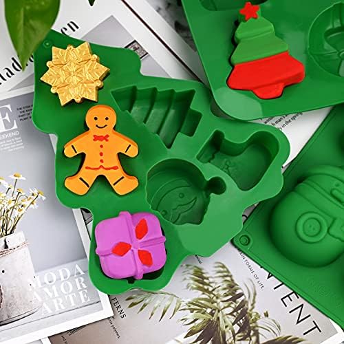 HUAKENER 3 Pack Christmas Soap Molds, Large Size Xmas Silicone Mold | Christmas Silicone Molds for Handmade Soap, Mini Cakes, Chocolate, Candy, Jello, Nonstick, Food Grade Material