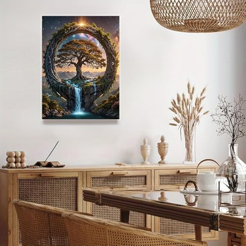 Clendo Tree of Life Paint by Numbers for Adults - DIY Paint by Number Acrylic Canvas Painting Art Kits for Home Decor 16x20 Inch (Without Frame)