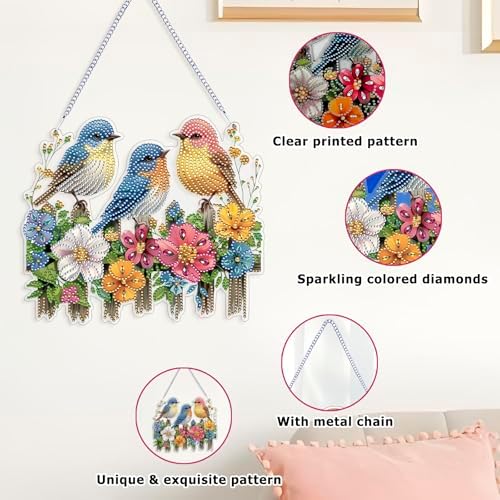 Koikify Bird Diamond Art Ornament for Adults, Hanging Diamond Painting Kit
