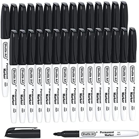 Shuttle Art Permanent Markers, 30 Pack Black Permanent Marker set,Fine Point, Works on Plastic,Wood,Stone,Metal and Glass for Doodling, Marking