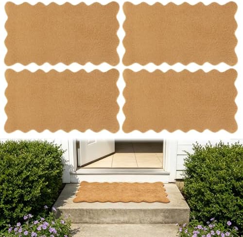 4 Pack Artificial Coir Doormats Scalloped 17 x 30 Inch, Blank Door Mats for Crafting with Non Slip Rubber Backing, Personalized Welcome Mat for DIY Painting, Entryway Porch Indoor Outdoor Door Rugs