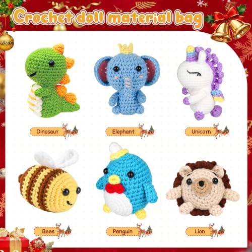hisucbetter 6Pcs Beginner Crochet Starter Kit, Creative Birthday Gifts for Adults & Kids, Popular DIY Patterns, 40% Extra Yarn Crochet Animals Kits with Step-by-Step Video Tutorials