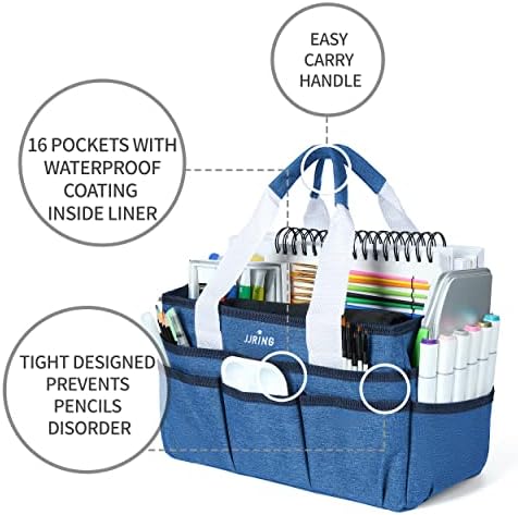 JJRING Craft Organizer Tote Bag Art Storage Caddy Blue | With Multiple Pockets For Sewing, Scrapbooking, School, Medical, And Office Supplies