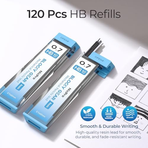 Nicpro 0.7 mm Mechanical Pencil, Metal Drafting Pencil with Eraser