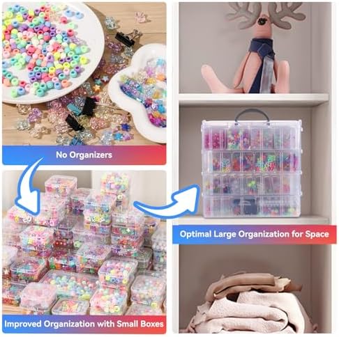 VTG Bead Organizer Box, 84 Pcs Small Plastic Containers with Lids, 4-Tier Stackable Storage Box, Clear Organizers for Jewelry Toys Craft Storage