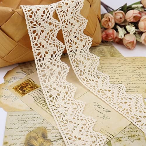 Beige Lace Ribbon 10 Yards Crochet Lace Trim Cotton Sewing for Crafts, Gift Package Wrapping, Bridal Wedding Decoration, Scrapbooking Supplies