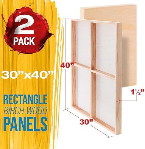 U.S. Art Supply 30" x 40" Unfinished Cradled Wood Panels for Painting | Gallery 1-1/2" Deep (2 Pack) - Artist Depth Wooden Wall Canvases - Mixed-Media Craft, Acrylic, Oil, Encaustic, Paint Pouring
