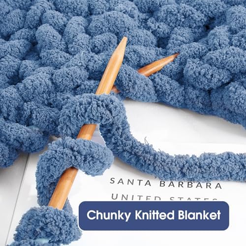 MABOZOO Assorted Chunky Yarn for Hand Knitting 8 Pack, Fluffy Jumbo Chenille Yarn, Soft Plush Yarn Bulky, Giant Thick Fuzzy Yarn for Arm Knitting,Country Blue & Sky Blue(31.7 yds,8 oz Each Skein)