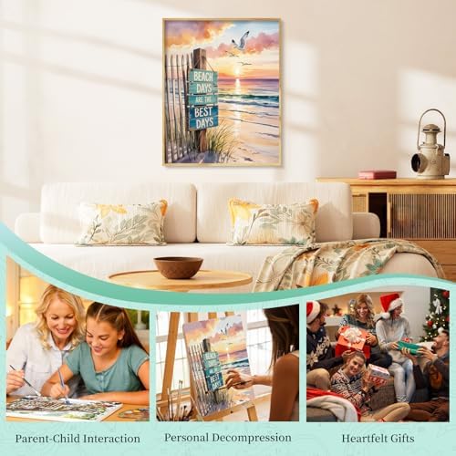 Paint by Numbers Kit for Adults, Beach DIY Acrylic Painting Kit, 16x20 Inch