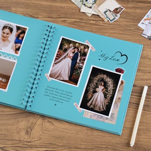 potricher 10 x 10 Inch DIY Scrapbook Photo Album 40 Pages, Blue | Thick Kraft Paper Scrap Book Photo Albums, Memory Book for Wedding, Anniversary, Baby, Family, Travel, DIY Projects