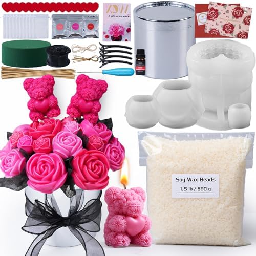 Rose Candle Making Kit with Round Gift Box,DIY Soy Wax Kit (Silvery)